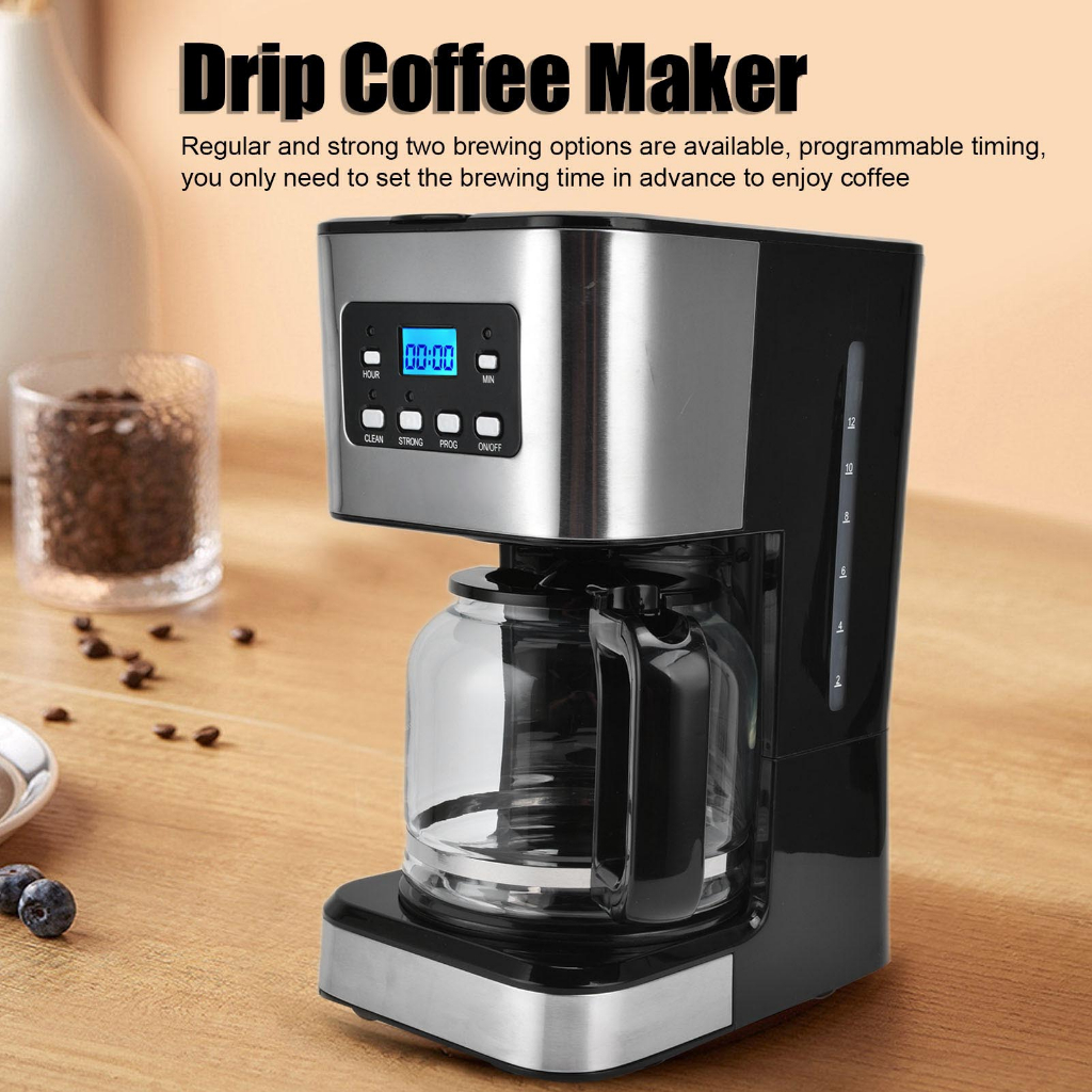 Daily U 1.5L Drip Coffee Machine 12 Cup Maker with Timer Automatic Extraction for Home and Cafe EU P