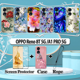 2 IN 1 เคสโทรศัพท์มือถือเซรามิค ทรงโค้ง ป้องกันหน้าจอ ลายดอกไม้ สําหรับ OPPO Reno 8T 5G A1 PRO 5G