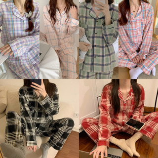 🥰ชุดนอน เสื้อคาร์ดิแกน แขนยาว ผ้านิ่ม พิมพ์ลายตาราง แฟชั่นฤดูใบไม้ผลิ และฤดูใบไม้ร่วง สําหรับผู้หญิง