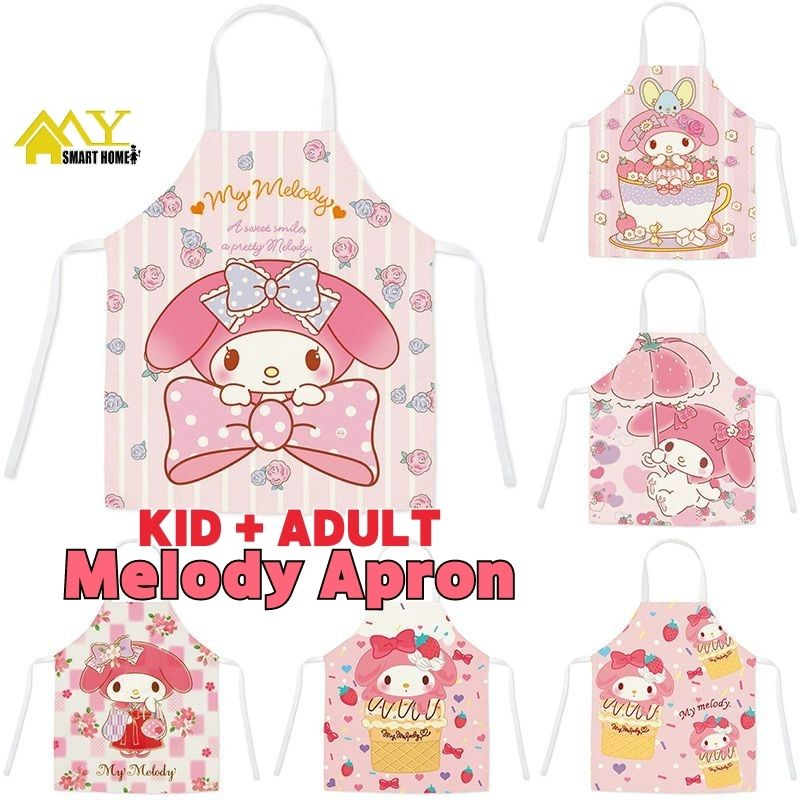 ผ้ากันเปื้อน Melody ลายการ์ตูนน่ารัก กันน้ํา กันน้ํามัน สําหรับครัวเด็ก/ผู้ใหญ่ อุปกรณ์อบขนม BBQ Chef