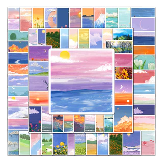 100 ชิ้น Ins สไตล์ทิวทัศน์ที่สวยงามสติกเกอร์ Home Decal สติกเกอร์กันน้ําสําหรับแล็ปท็อป/โทรศัพท์/หมวกกันน็อก/มอเตอร์/รถ DIY Creative Graffiti สติกเกอร์