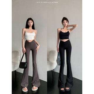 Simple and pure, versatile backless suspender with high waist and buttocks for slimming V-shaped cross waist elastic flared pants