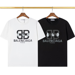 Balenciag เสื้อยืดคอกลม แขนสั้น ผ้าฝ้าย พิมพ์ลาย แฟชั่น สําหรับผู้ชาย และผู้หญิง