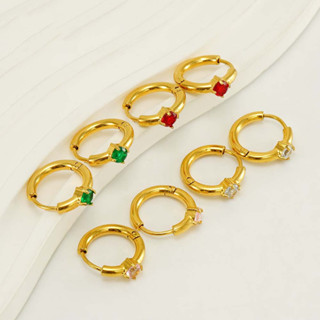 Dainty CZ ต่างหูห่วง ทอง 18K ประดับเพทาย เครื่องประดับสตรี