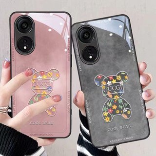 เคส OPPO A57 2022 เคส OPPO A78 A98 A77 5G A77S A76 A96 A17 A17K เคส พร้อมตัวป้องกันกล้อง หรูหรา กระจกเหลว เคสกันกระแทก และเคสโทรศัพท์ กันหล่น ลายการ์ตูนหมีน่ารัก