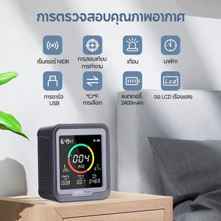 Inkbird PTH-9A 6 in 1 เครื่องวัดอุณหภูมิความชื้น CO2 PM2.5 AQI พร้อมไฟแบ็คไลท์แจ้งเตือน ℃/℉