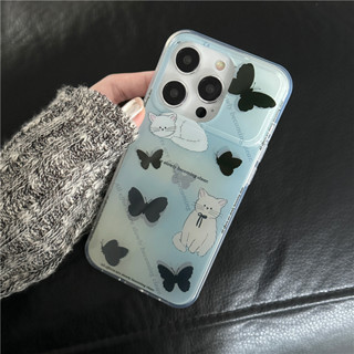 เคสโทรศัพท์มือถือ แบบนิ่ม ลายการ์ตูนแมว ผีเสื้อ สําหรับ iPhone 11 12 13 14 PRO MAX iPhone14 iPhone14Pro