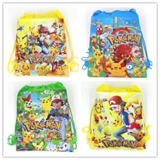 กระเป๋าโปเกมอน pikachu น่ารักและพกพาได้ ถุงหูรูด เด็กของขวัญถุงของเล่น