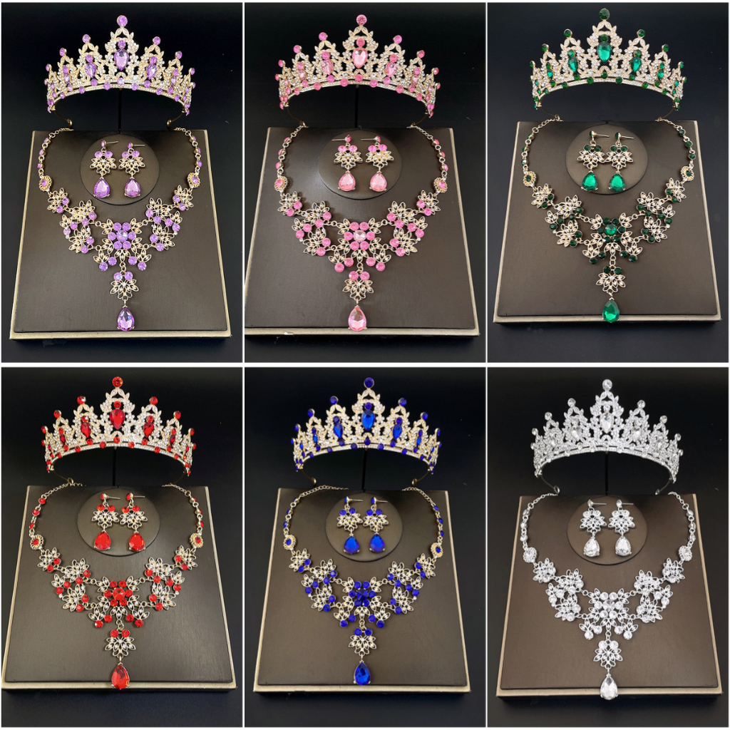 ชุดเครื่องประดับเจ้าสาว มงกุฎราชินีบาร็อค ประดับคริสตัล 3 ชิ้น