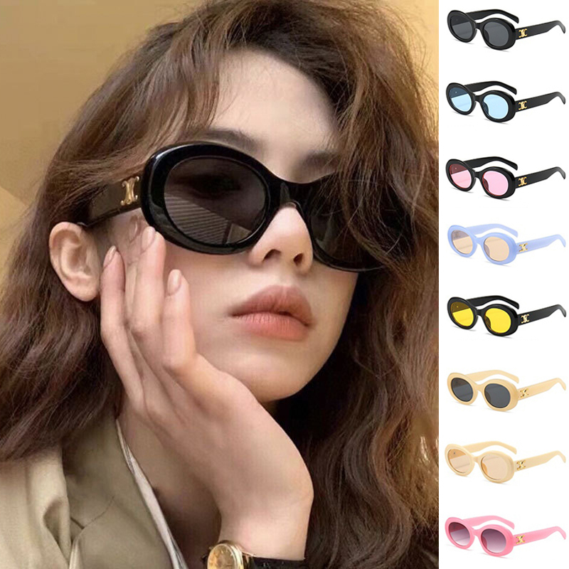 แว่นตากันแดด ทรงวงรี ป้องกันรังสีอัลตราไวโอเลต เหมาะกับใส่กลางแจ้ง แฟชั่นเรโทร สําหรับผู้หญิง และผู้ชาย