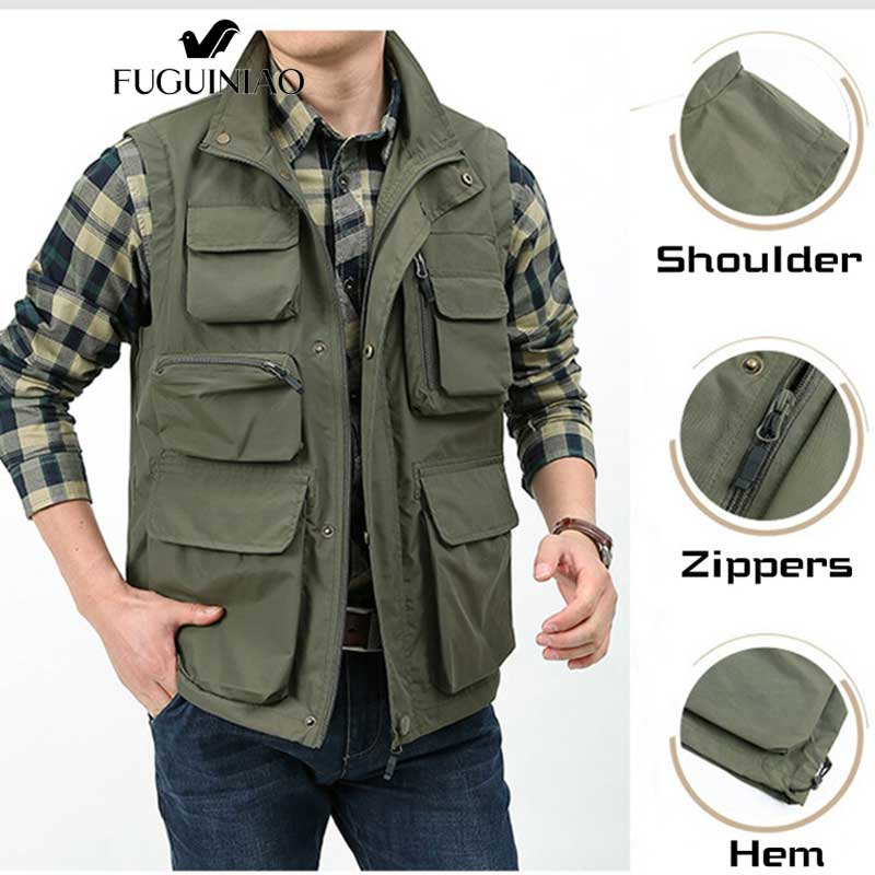 Fuguiniao เสื้อกั๊กตกปลา อเนกประสงค์ กันน้ํา สําหรับผู้ชาย 5XL