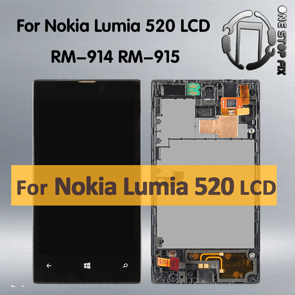อะไหล่หน้าจอสัมผัส LCD ดิจิไทเซอร์ พร้อมกรอบ แบบเปลี่ยน สําหรับ Nokia Lumia 520 Nokia 520