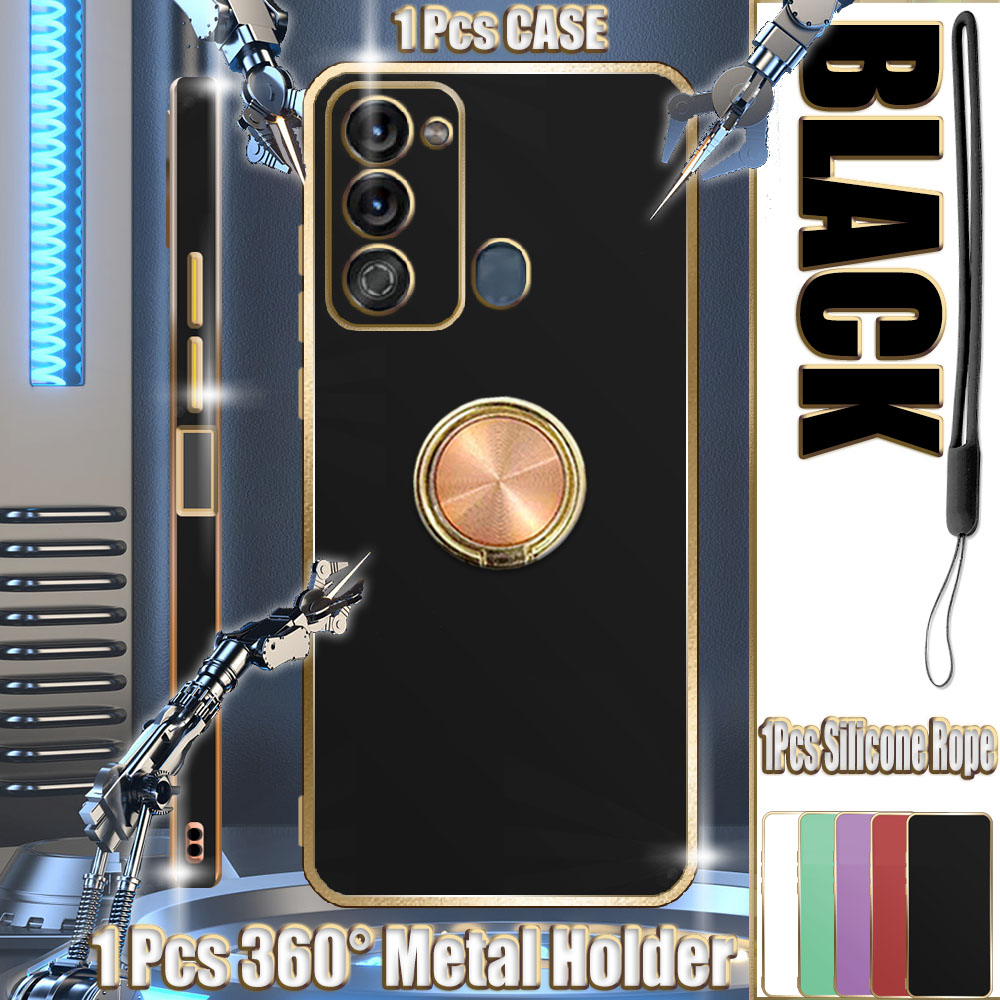 สําหรับ Itel Vision 3 S661L S17 Electroplated Case พร้อมที่วางโลหะและเชือกซิลิโคน