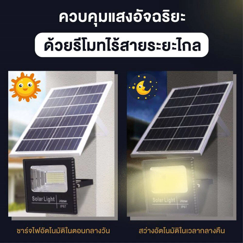ไฟโซล่าเซลล์ JD 1000W LED แสงสีเหลือง Warm Light กันน้ำ ซื้อ1แถม1 thumbnail 3