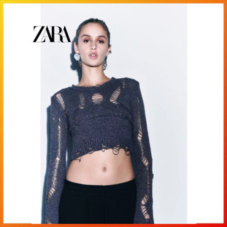 Zara ฤดูใบไม้ร่วงใหม่ ผู้หญิง สวม รูพรุน ตกแต่ง แขนยาว คอกลม ถัก แขน 6771093 200