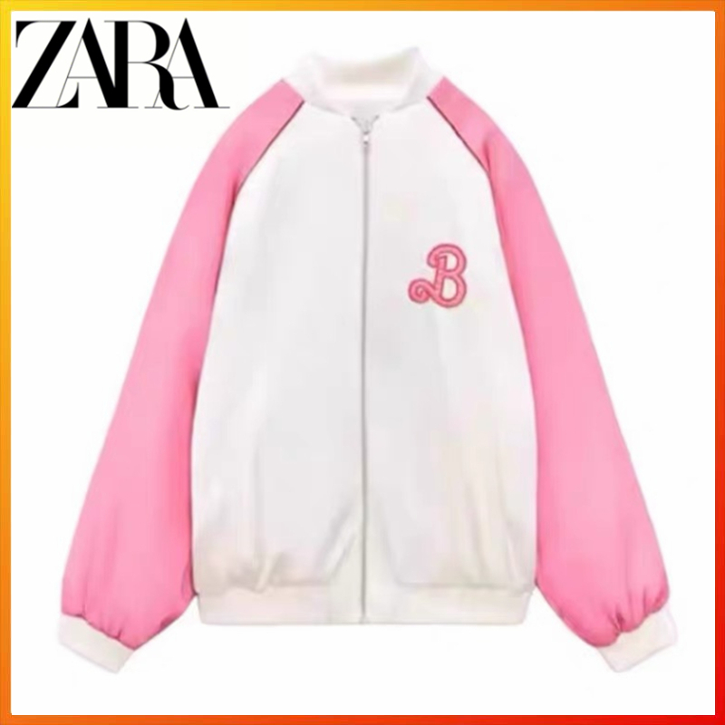 Zara ฤดูใบไม้ร่วง ใหม่ ตุ๊กตาบาร์บี้ สวมผ้าไหมซาติน ทั้งสองด้าน เสื้อแจ็กเก็ตนักบิน และเสื้อโค้ท สําหรับผู้หญิง 0085800 046