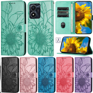 เคสโทรศัพท์มือถือหนังนิ่ม ฝาพับ ลายดอกทานตะวัน พร้อมช่องใส่บัตร ตั้งได้ สไตล์เรโทร สําหรับ Vivo Y21 2021 Y33s Y21s Y20 Y20S Y11s Y12s Y17 Y15 Y12 Y11 Y20 2021 Y20A Y15S 2021 Y15A