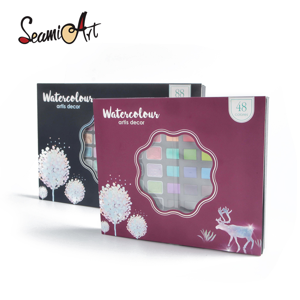 Seamiart ชุดสีน้ํา 24 36 48 88 สี พร้อม 1 ชิ้น ปากกาแปรงน้ํา