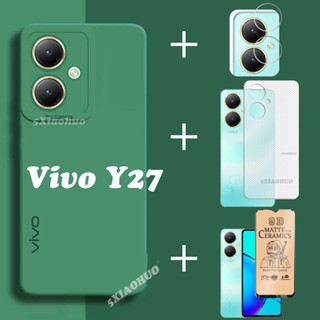 4in1 Vivo Y27 เคสโทรศัพท์ Vivo Y27 เคสโทรศัพท์ซิลิโคนนุ่ม + ฟิล์มกระจกนิรภัย + ฟิล์มเลนส์ + ฝาครอบด้านหลัง