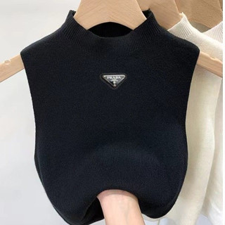Pra* เสื้อยืดแขนกุด ผ้าถัก แฟชั่นสําหรับผู้หญิง
