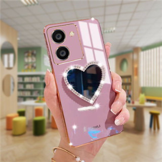 เคส vivo Y36 Y22S Y35 V25 Y72 Y52 5G Y50 Y30 pro เคสโทรศัพท์มือถือกระจก รูปหัวใจ หรูหรา สําหรับ
