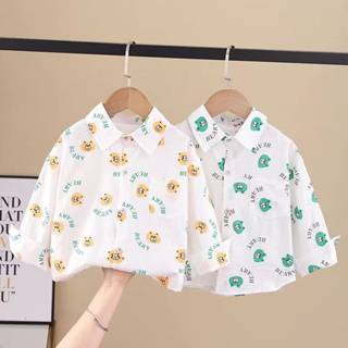 พร้อมส่ง เสื้อเชิ้ตแขนยาว แบบบาง ขนาดเล็ก แฟชั่นฤดูใบไม้ผลิ และฤดูใบไม้ร่วง สไตล์เกาหลี สําหรับเด็กผู้ชาย