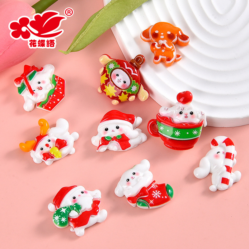 10 ชิ้น ชุดเรซิ่น Sanrio การ์ตูนคริสต์มาส หูใหญ่ ครีมกาว อุปกรณ์ DIY วัสดุเรซิ่น กิ๊บติดผม อุปกรณ์เสริม