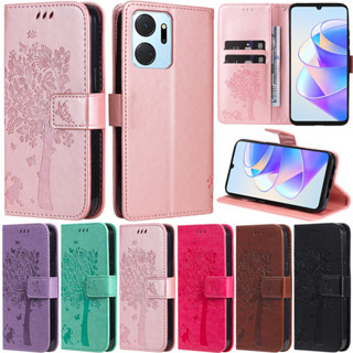 เคสโทรศัพท์หนัง PU นิ่ม ฝาพับ ลายต้นไม้ แมว พร้อมช่องใส่บัตร หรูหรา สําหรับ Huawei nova Y90 Honor X8A Honor X7A Honor X9A Mate 50 Pro