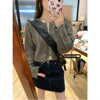 เสื้อกันหนาว คอกลม มีซิป สีดํา สไตล์เกาหลี วินเทจ