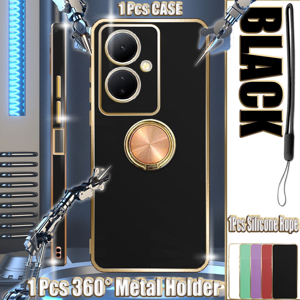 สําหรับ VIVO Y78 Y78 Plus Electroplated Case พร้อมที่วางโลหะและเชือกซิลิโคน