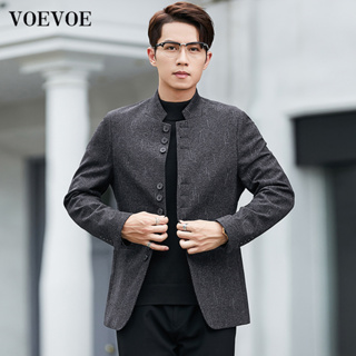 Voevoe เสื้อแจ็กเก็ตลําลอง คอปกตั้ง สไตล์จีน แฟชั่นสําหรับผู้ชาย