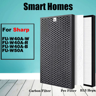 ไส้กรอง Hepa และไส้กรองกําจัดกลิ่น สําหรับเครื่องฟอกอากาศ Sharp FU-W40A-W FU-W40A-R FU-W40A-B FU-W40AW FU-W40AR FU-W40AB FU-W50A