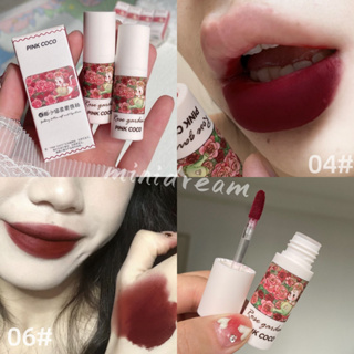 Pink COCO Velvet Matte Lip Tint ลิปสติกเนื้อครีม ติดทนนาน กันน้ํา สีแดง สีน้ําตาล ลิปโคลน