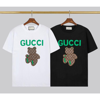 Gucc1 เสื้อยืดคอกลม แขนสั้น ผ้าฝ้าย ปักลาย แฟชั่น สําหรับทุกเพศ