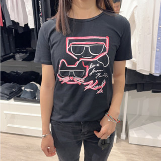 เสื้อยืดแขนสั้นลําลอง ลายการ์ตูน Karl แบบเรียบง่าย สวมใส่สบาย สําหรับผู้หญิง