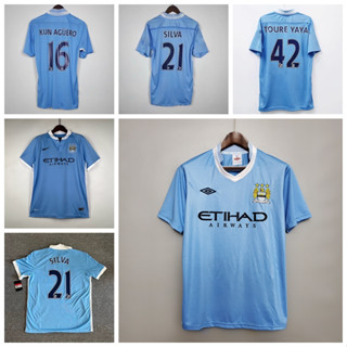 เสื้อกีฬาแขนสั้น ลายทีมชาติฟุตบอล Manchester City 2011-12 2015-16 ชุดเหย้า สไตล์เรโทร