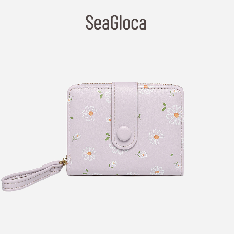 Seagloca ใหม่ กระเป๋าสตางค์ใบสั้น พิมพ์ลายดอกเดซี่ น้ําหนักเบา สไตล์เกาหลี สําหรับผู้หญิง No 1641