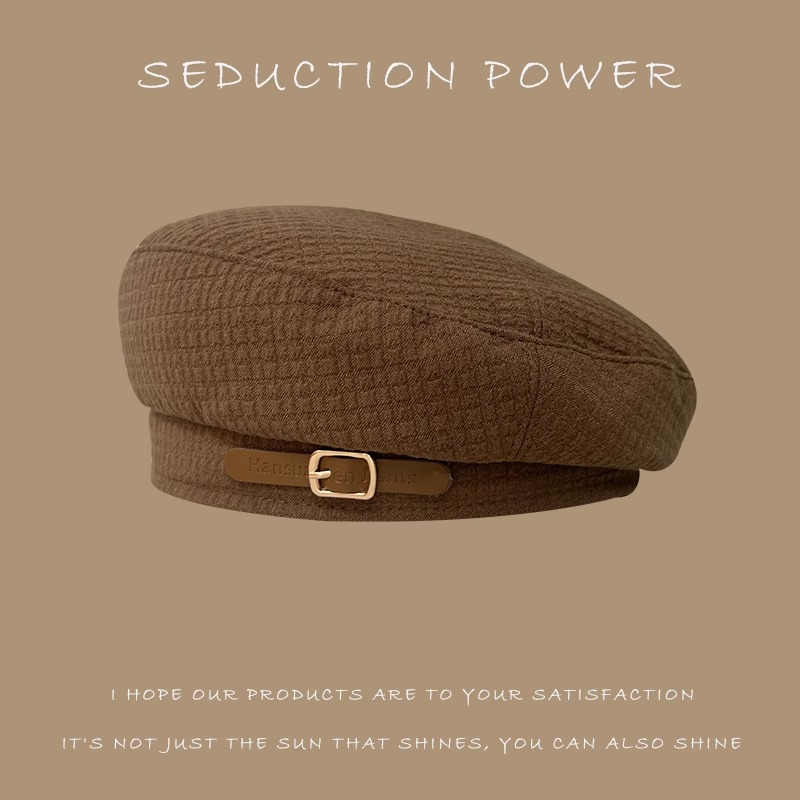 หมวกเบเร่ต์ แต่งหัวเข็มขัด ขนาดเล็ก แฟชั่นฤดูใบไม้ร่วง สไตล์เกาหลี และญี่ปุ่น สําหรับผู้หญิง