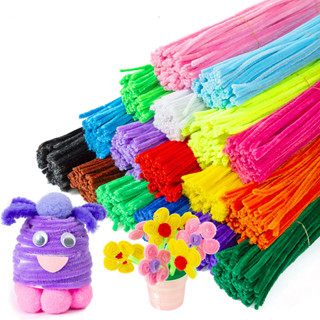 100 ชิ้น / เซต 6 มม. Chenille Stems ท่อทําความสะอาดเด็ก ตุ๊กตาติด ของเล่นเพื่อการศึกษา เด็ก วัสดุศิลปะ แฮนด์เมด