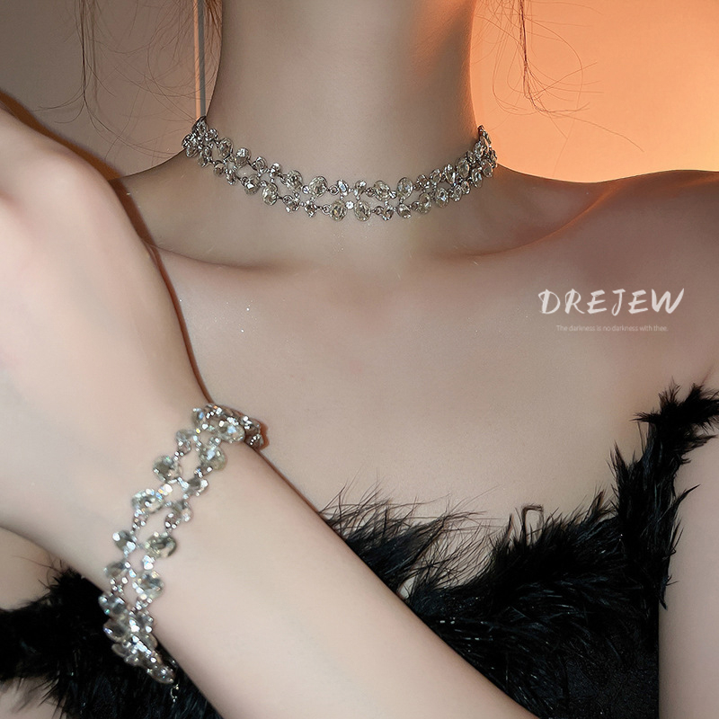 DREJEW สร้อยคอ ต่างหู สร้อยข้อมือ โซ่ สองชั้น ทรงวงรี ประดับเพชร หรูหรา ระดับไฮเอนด์ เครื่องประดับแฟชั่น