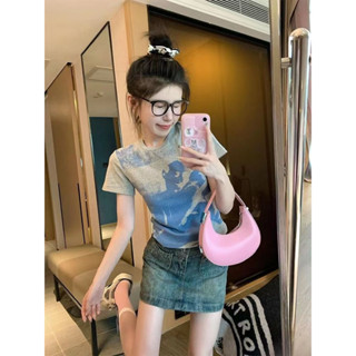 【จัดส่งรวดเร็ว】ใหม่ เสื้อยืดแขนสั้น เปิดไหล่ สีเทา สําหรับผู้หญิง