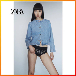 Zara ใหม่ เสื้อแจ็กเก็ตยีน แต่งกระดุม Z1975 แฟชั่นฤดูใบไม้ร่วง สําหรับผู้หญิง 6164160 427