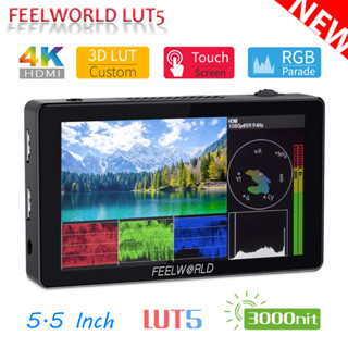 Feelworld LUT5 หน้าจอสัมผัส 5.5 นิ้ว สว่างมาก 3000nit สําหรับกล้อง DSLR IPS 4K HDMI