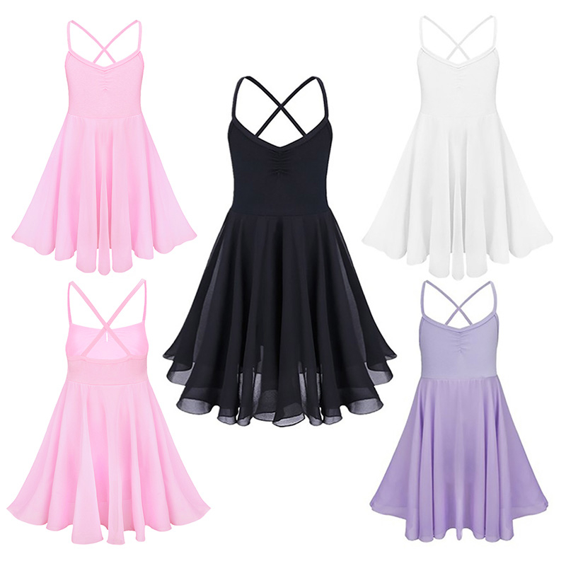 เด็กผู้หญิง Basic Camisole บัลเล่ต์ชุด Tutu ชีฟอง Ruffled ยิมนาสติก Leotard กระโปรง