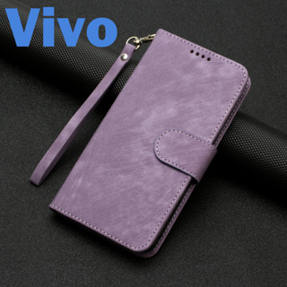 สำหรับ Vivo V29 Y27 Y36 V27 V23 V23e X90 Pro X80 V25 Pro 5G Y22 Y22S Y35 Y16 Y02S Flip Holder กระเป๋าหนังกันกระแทกพร้อมสายคล้องคอ