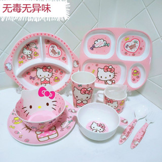 Sanrio ชุดจานชามเมลามีน ลายการ์ตูน Hello Kitty ปลอดภัย สําหรับเด็ก