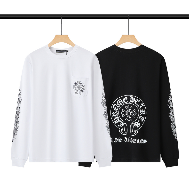 เสื้อยืดแขนยาว ผ้าฝ้ายแท้ ทรงหลวม พิมพ์ลาย Chrome Hearts แฟชั่นสําหรับผู้ชาย และผู้หญิง 260 กรัม
