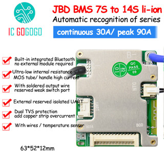 Jbd บอร์ดป้องกันแบตเตอรี่ลิเธียมไอออน 7S เป็น 14S 13S 24V 36V 48V 52V 13S 10S Li-ion Lipo Smart BMS 30A 90A บลูทูธ