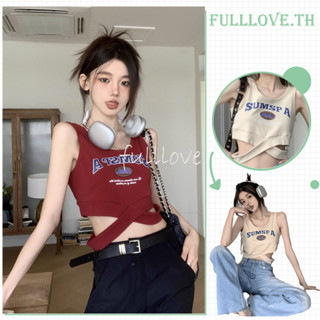 Fulllove ครอปสายเดี่ยวผูกเอว สายเดี่ยวพร้อมสายไขว้ผูกเอว สุดเก๋ มินิครอป Y2K crop top