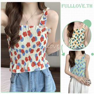 Fulllove เสื้อดอก เกาะอก ผ้าชีฟองลายดอก ด้ายสม็อค มี 3 สี น่ารักสุดๆค่ะ Y2K crop top